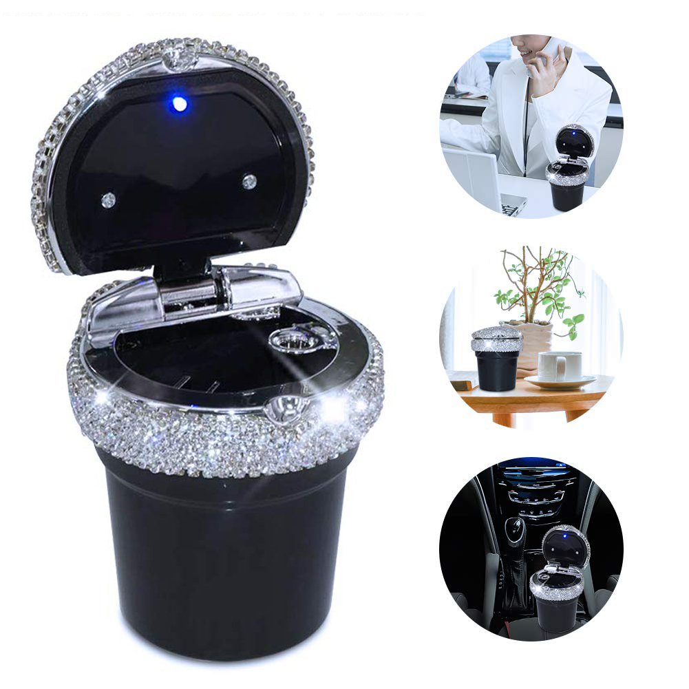 Silver-Black Auto Car Ashtray Portable with Blue LED Light Lighter Ashtray Smokeless Smoking Stand Cylinder Cup Holder Silver-Black Auto Car Ashtray Portable with Blue LED Light Lighter Ashtray Smokeless Smoking Stand Cylinder Cup Holder